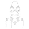 Leg Avenue - Ensemble Quatre Pièces Soutien-Gorge, String, Porte-Jarretelles Et Poignets Taille Unique - Blanc